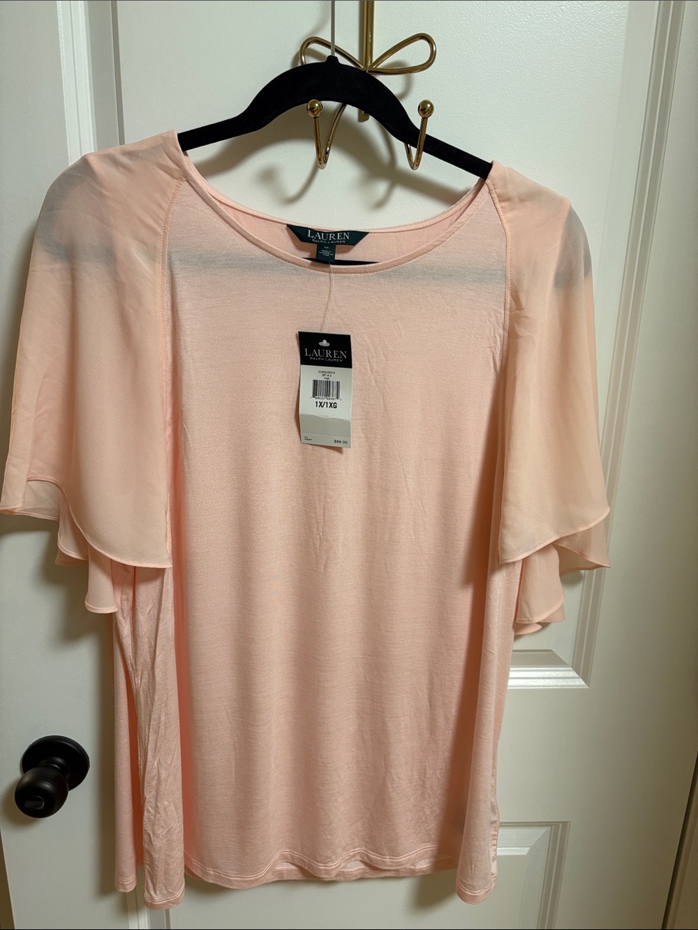 Lauren Ralph Lauren Light Pink Flutter Sleeve Blouse